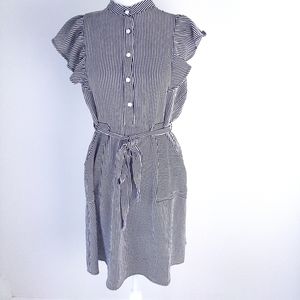 Monteau Blue & White Striped Seersucker Dress